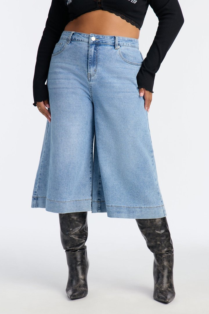 Greenwich Culottes Wide Leg Jeans - Medium Wash