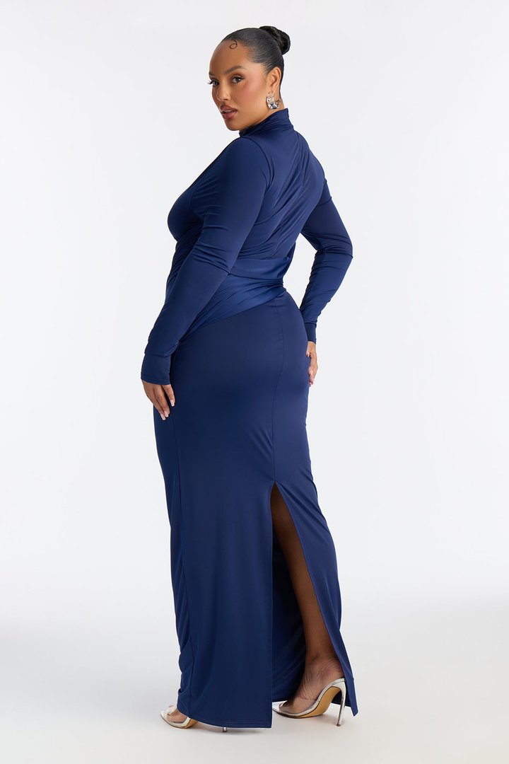 Shania Cut Out Long Sleeve Maxi Dress - Navy
