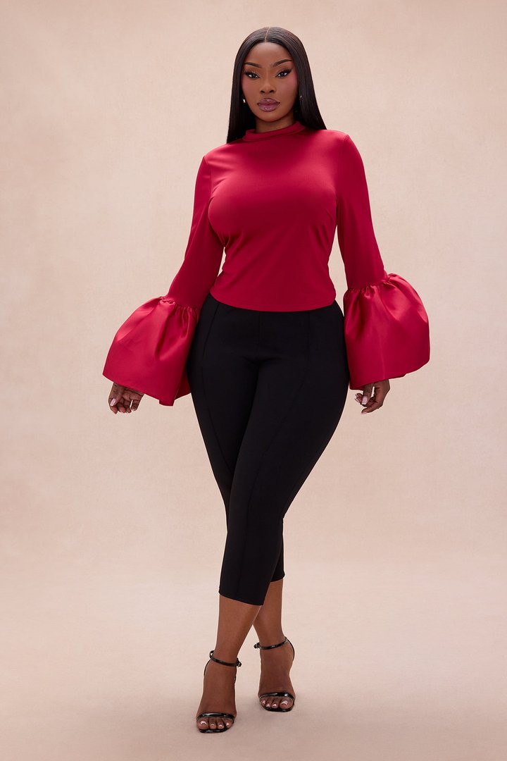 Estelle Bell Sleeve Top - Burgundy