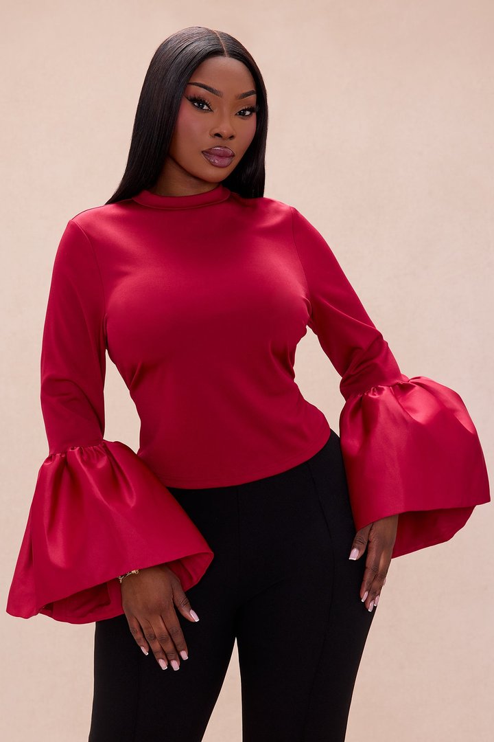 Estelle Bell Sleeve Top - Burgundy