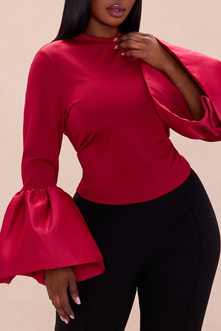 Estelle Bell Sleeve Top - Burgundy