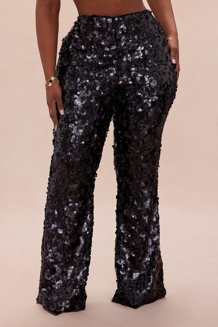 Keep Shining Flare Sequin Pant - Black