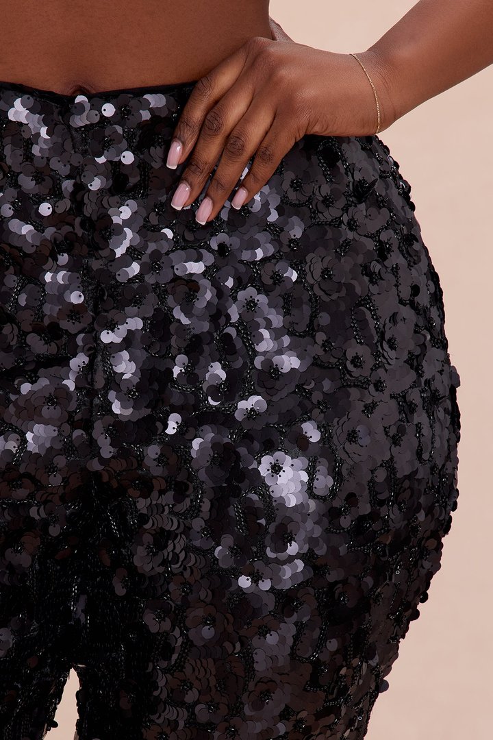 Keep Shining Flare Sequin Pant - Black