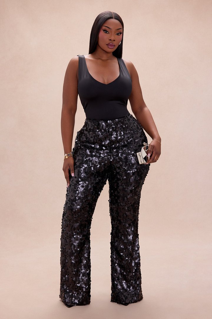 Keep Shining Flare Sequin Pant - Black
