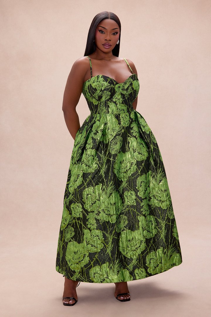 Jaqueline Jacquard Maxi Dress - Black/Green