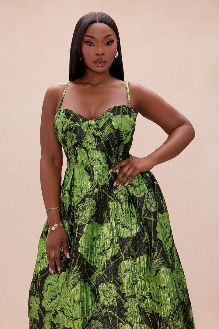 Jaqueline Jacquard Maxi Dress - Black/Green