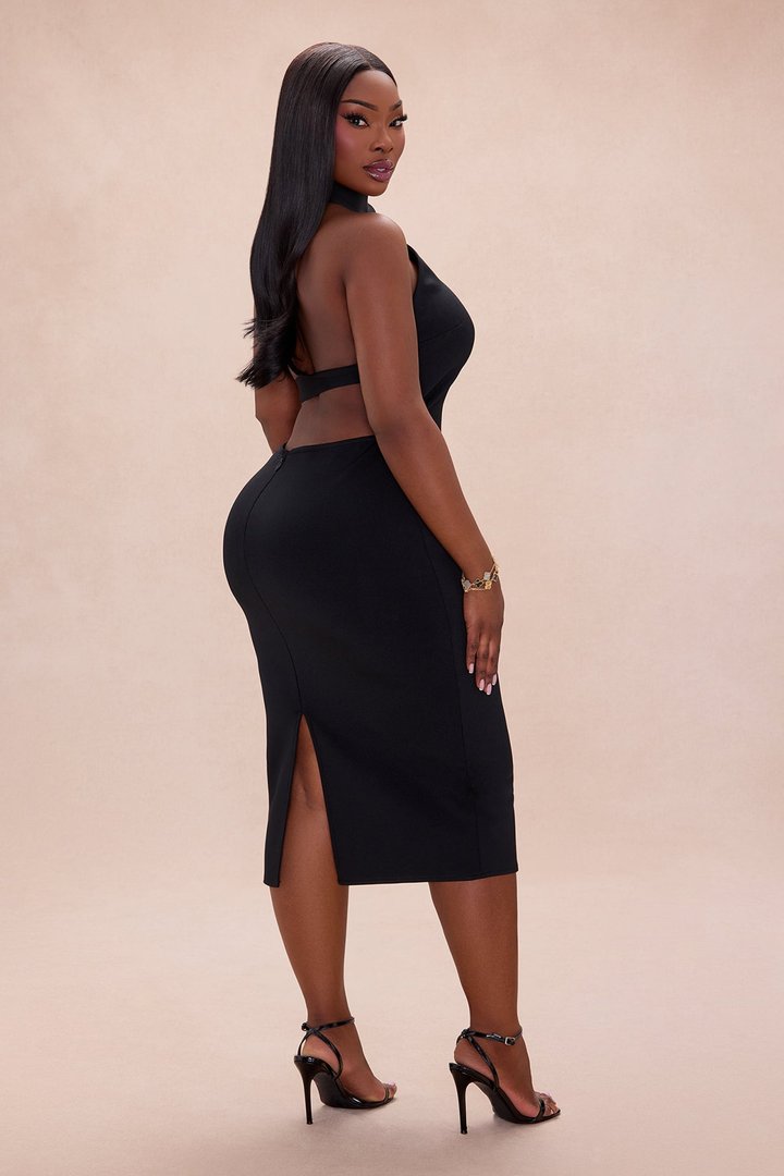 Jayden Backless Bandage Midi Dress - Black