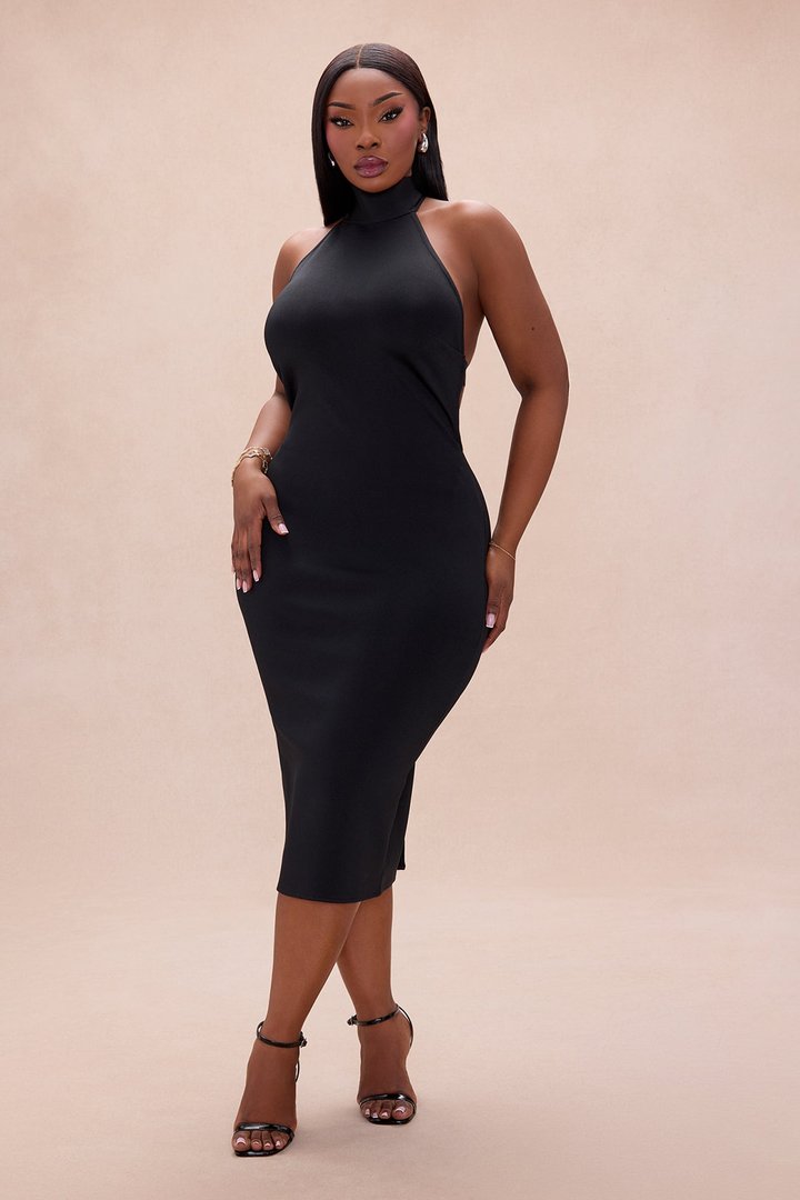 Jayden Backless Bandage Midi Dress - Black