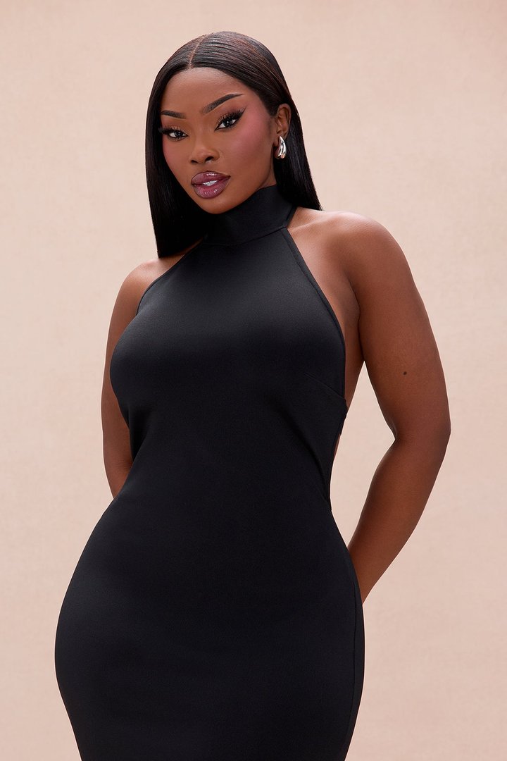 Jayden Backless Bandage Midi Dress - Black