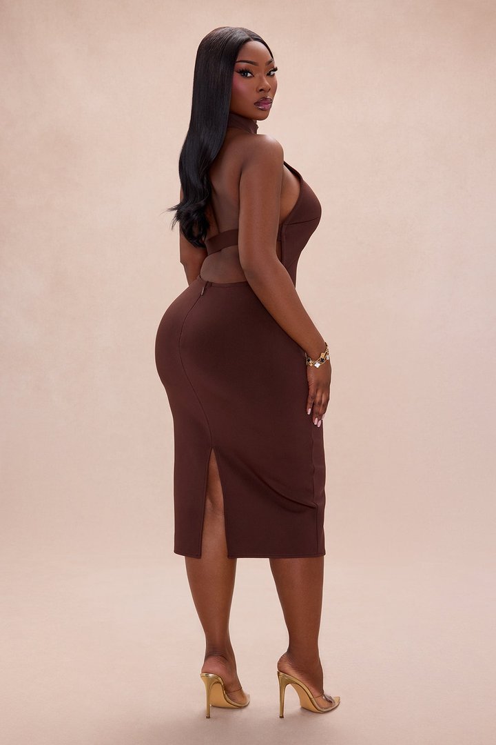 Jayden Backless Bandage Midi Dress - Chocolate
