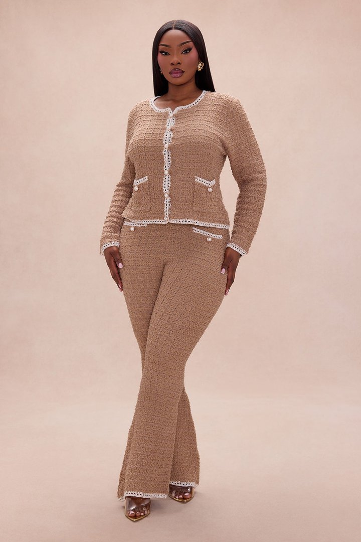 Giselle Embellished Tweed Pant Set - Mocha