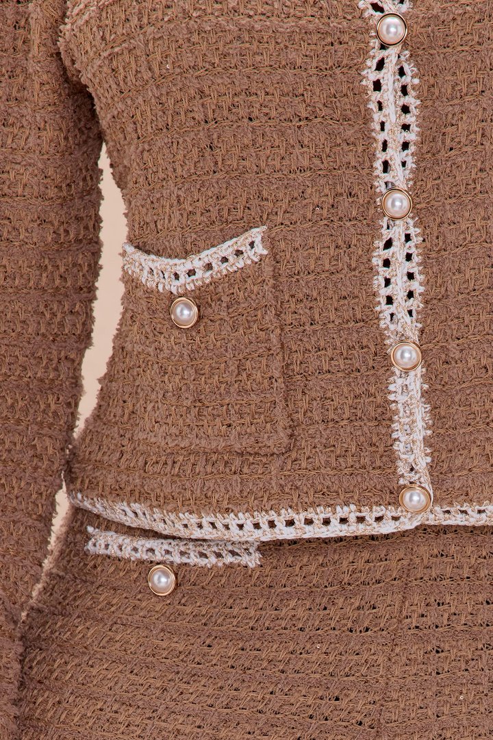 Giselle Embellished Tweed Pant Set - Mocha