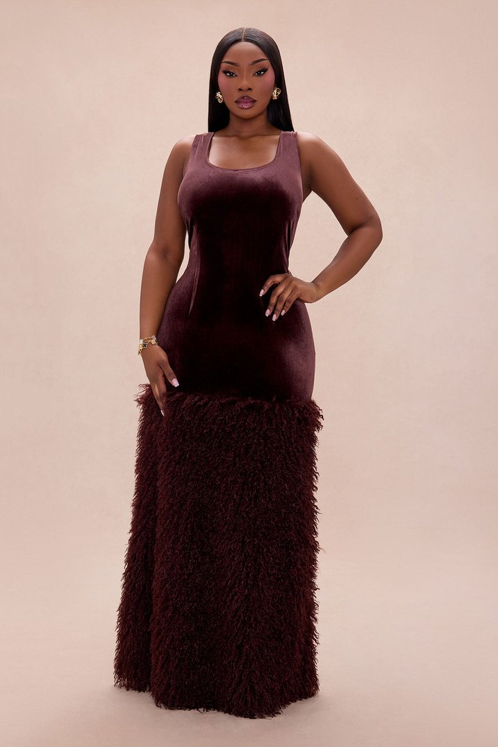 Star Studded Velvet Maxi Dress - Chocolate