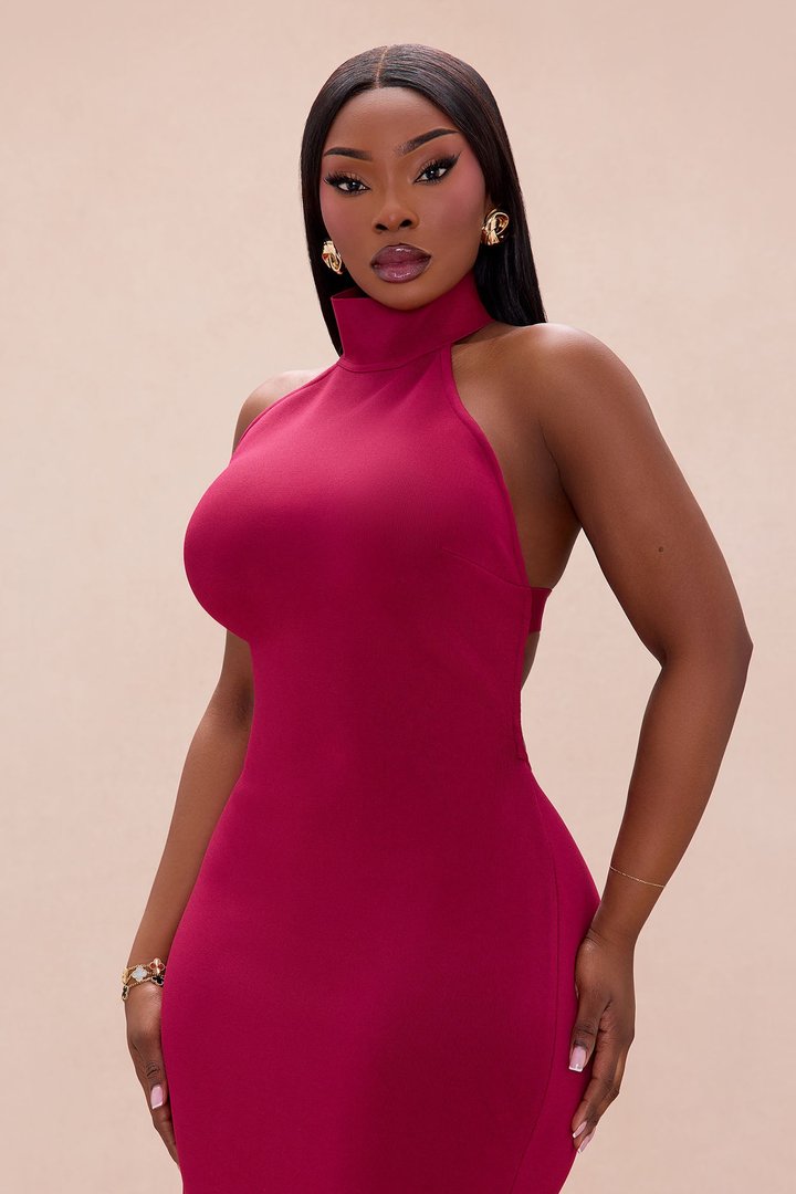 Jayden Backless Bandage Midi Dress - Wine