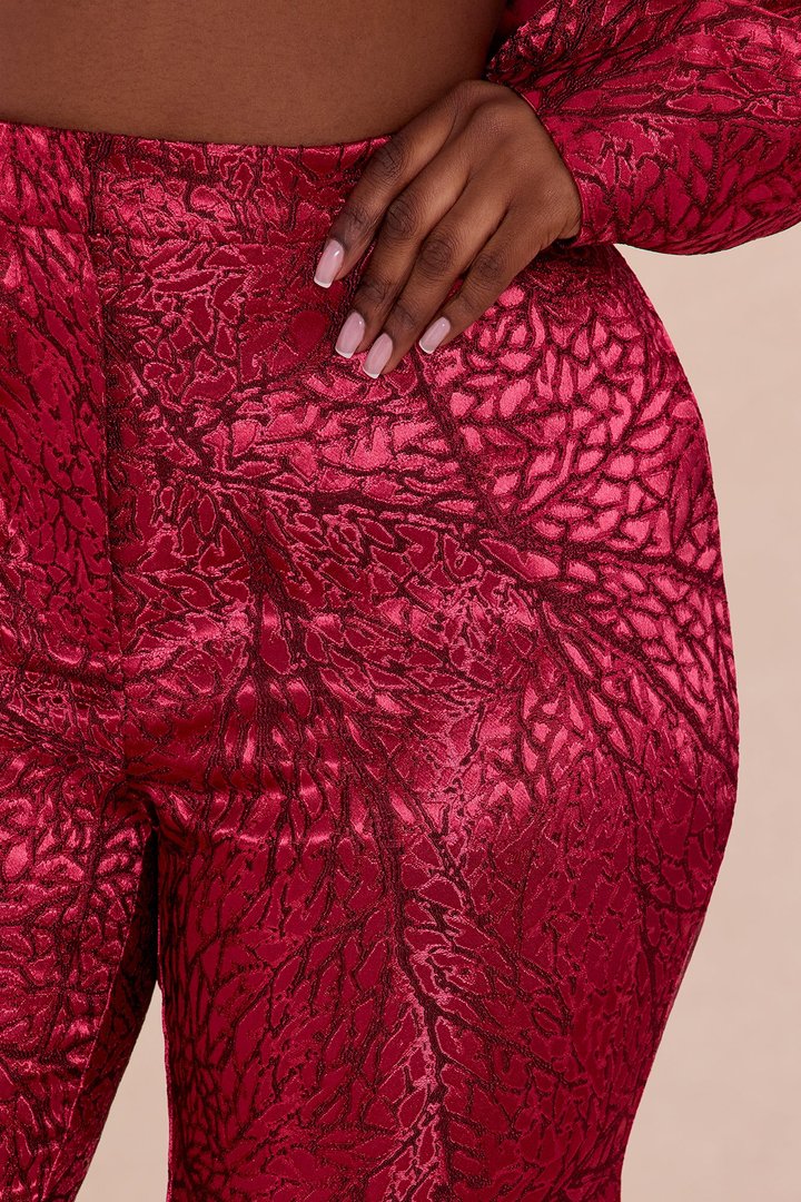 Blaire Jacquard Blazer Pant Set - Burgundy/combo