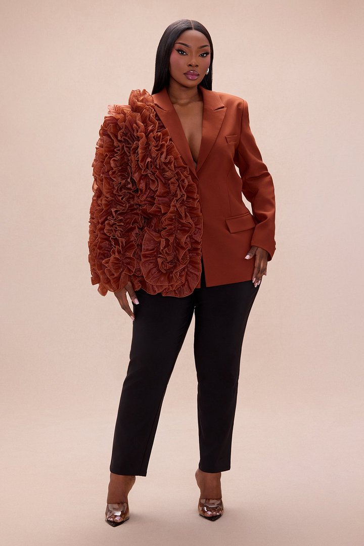 Camellia Ruffle Blazer - Brown