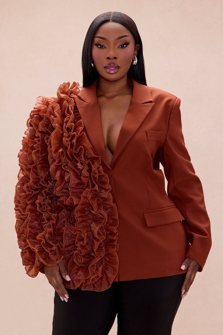 Camellia Ruffle Blazer - Brown