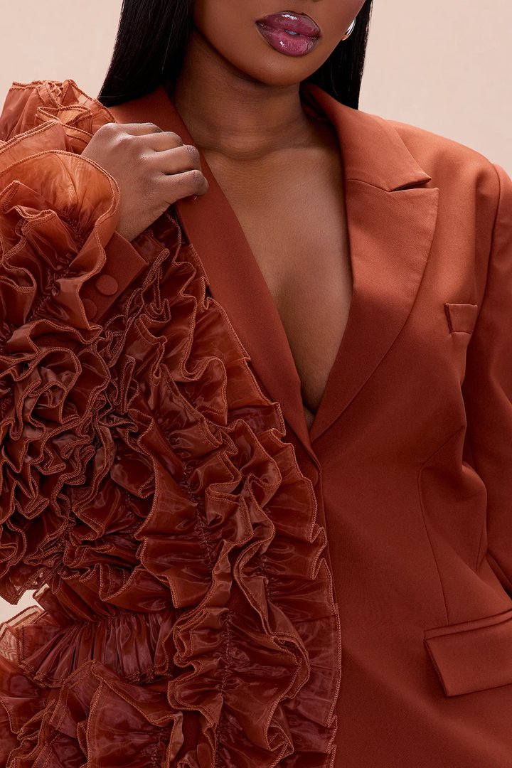 Camellia Ruffle Blazer - Brown