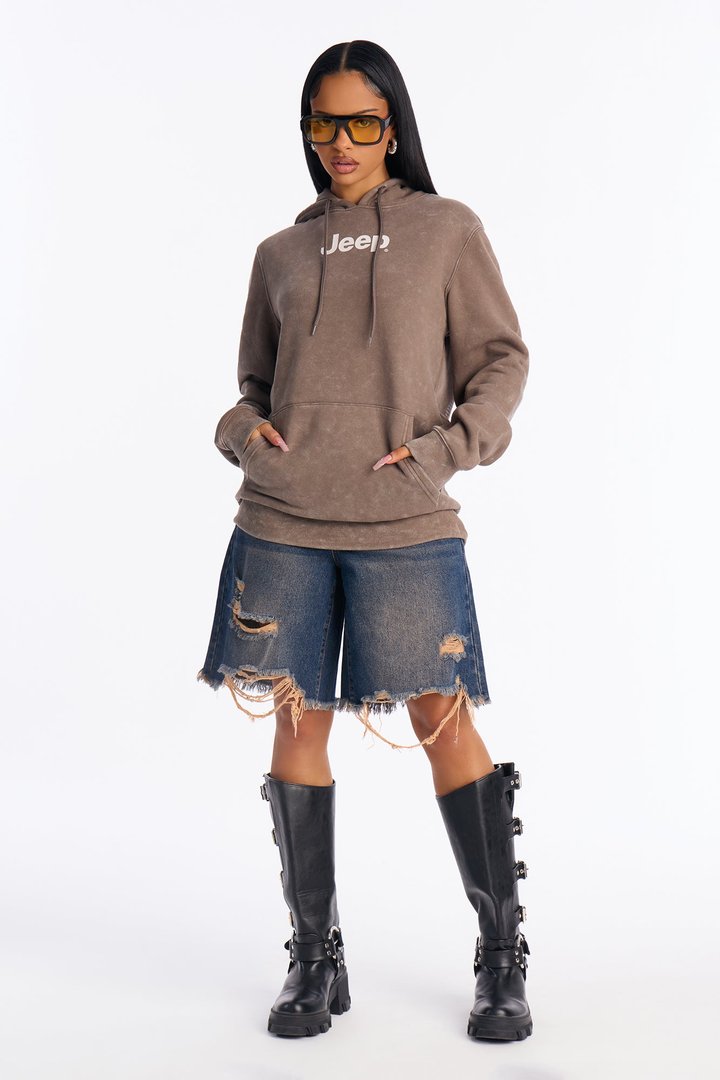 Jeep Legends Washed Fleece Hoodie - Brown
