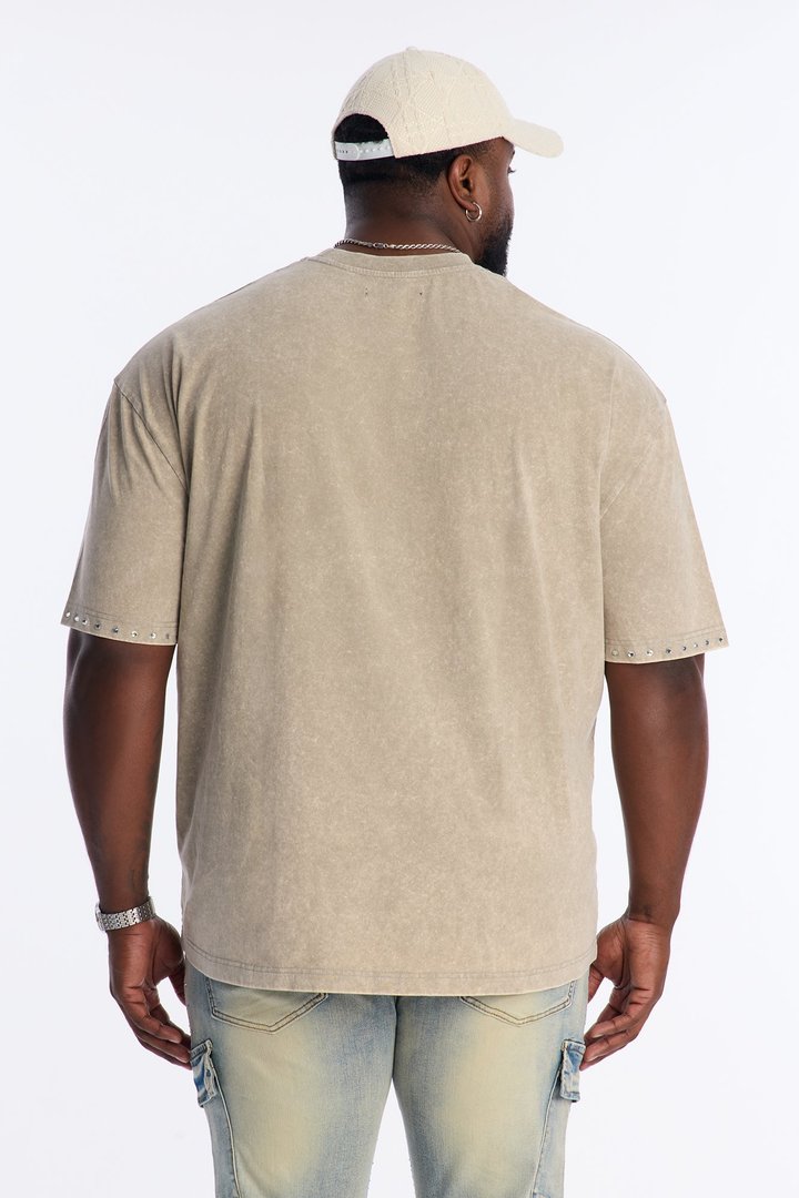 Rhinestone Embellished Knit Tee - Brown