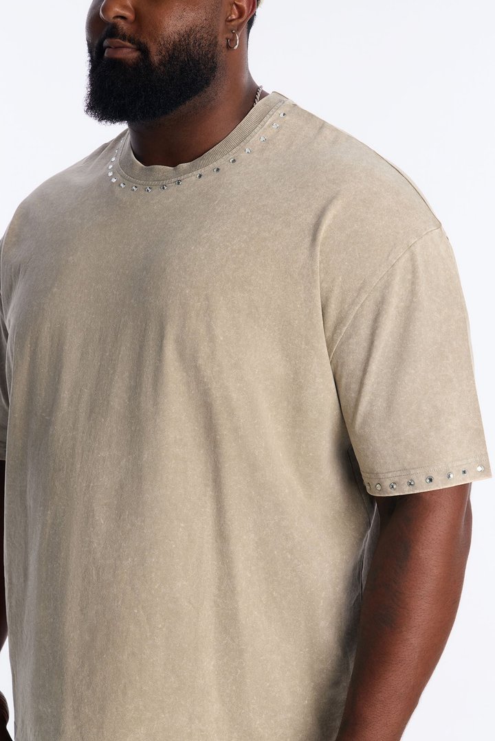 Rhinestone Embellished Knit Tee - Brown