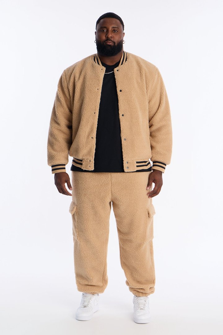 Teddy Varsity Sherpa Jacket - Taupe