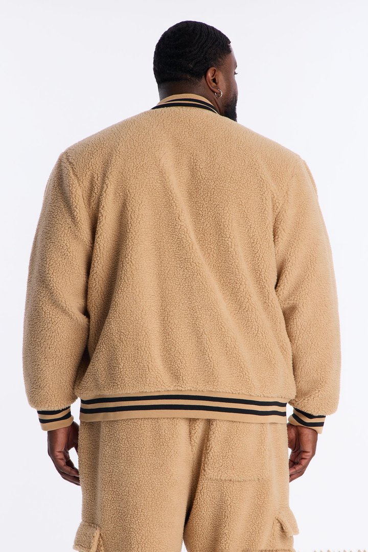 Teddy Varsity Sherpa Jacket - Taupe