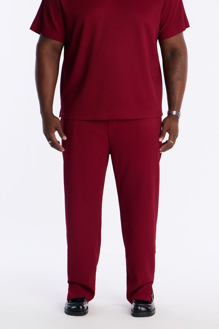 Show Up Slim Slit Pants - Burgundy