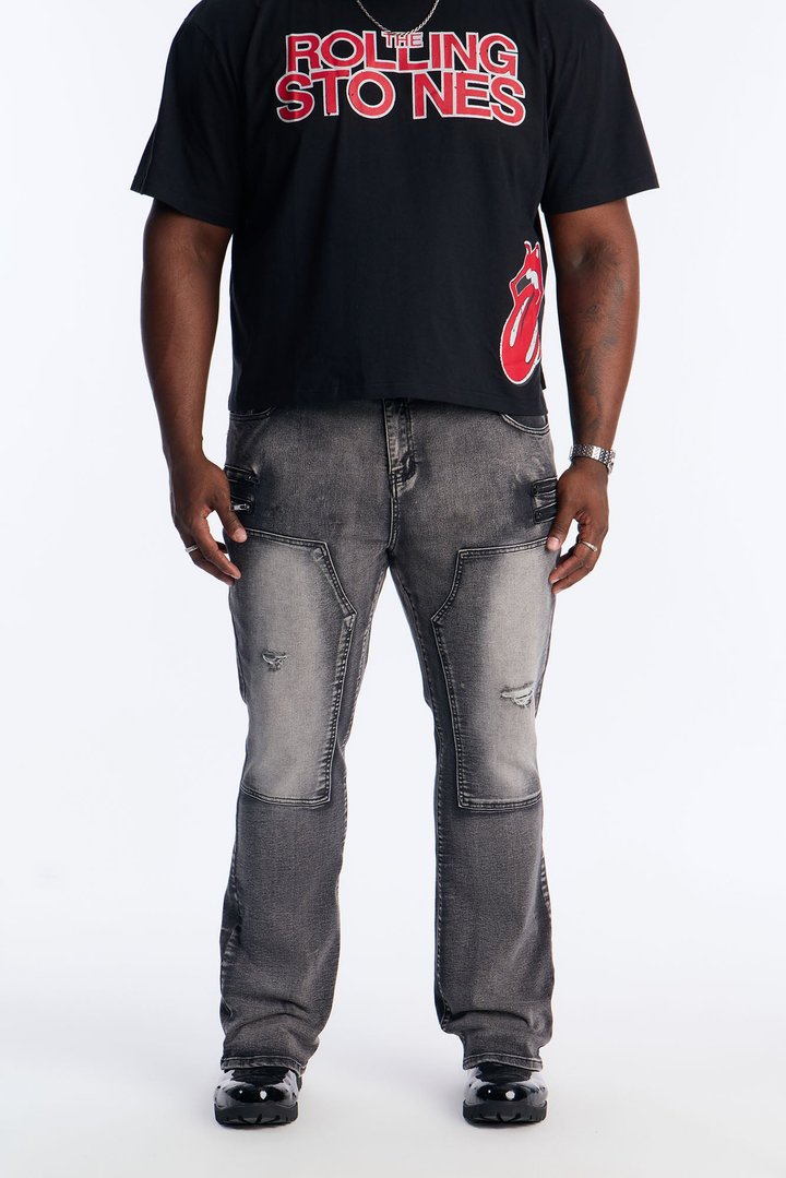 Stacked Skinny Flare Up To Me Carpenter Distressed Jean - Black Wash