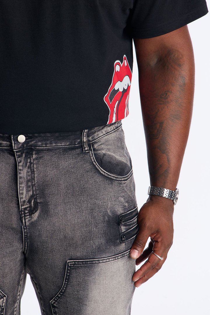 Stacked Skinny Flare Up To Me Carpenter Distressed Jean - Black Wash
