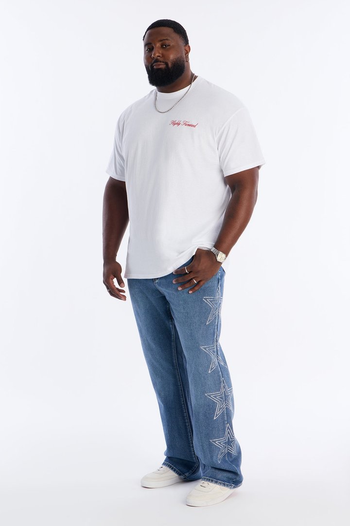 Stacked Slim Flare Stars Within Star Jeweled Jean - Medium Wash