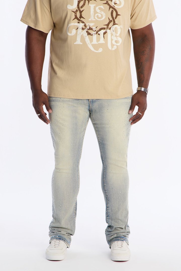 Stacked Skinny Flare Fancy Me Pearls With Jewel Jean - Medium Wash