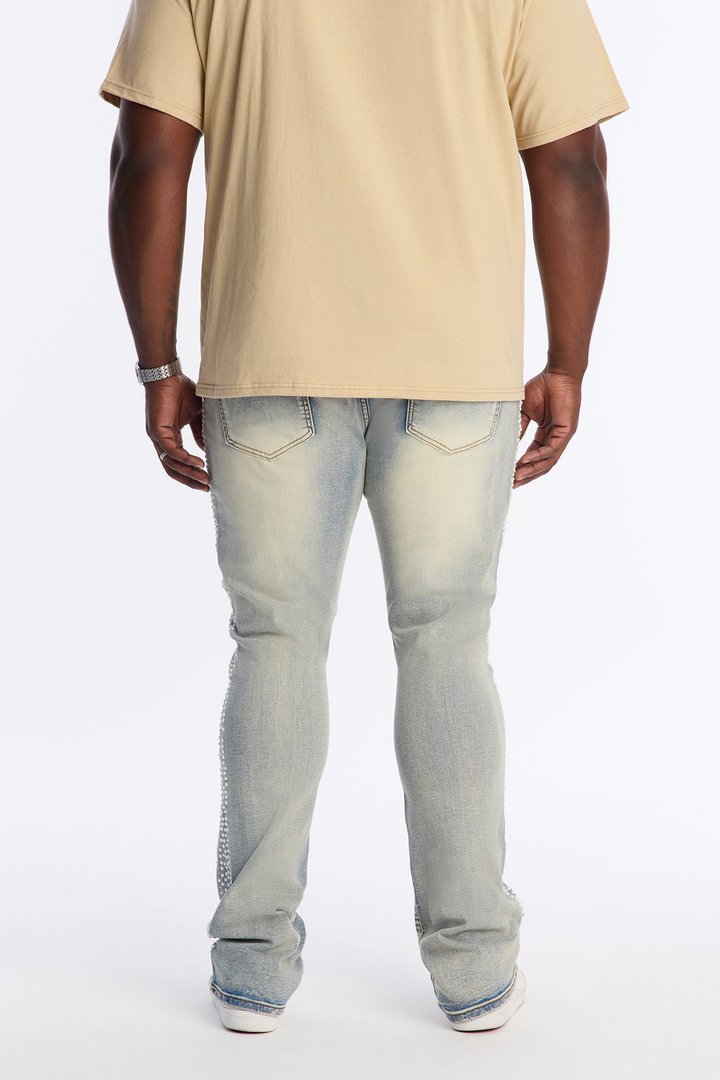 Stacked Skinny Flare Fancy Me Pearls With Jewel Jean - Medium Wash