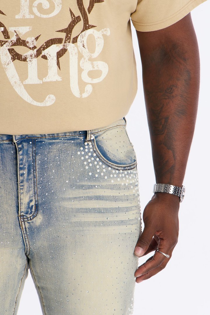 Stacked Skinny Flare Fancy Me Pearls With Jewel Jean - Medium Wash