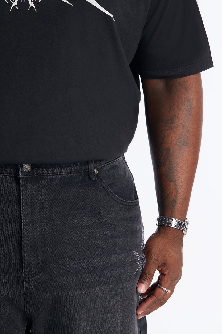 Baggy Tiger Rhinestone Jean - Black Wash