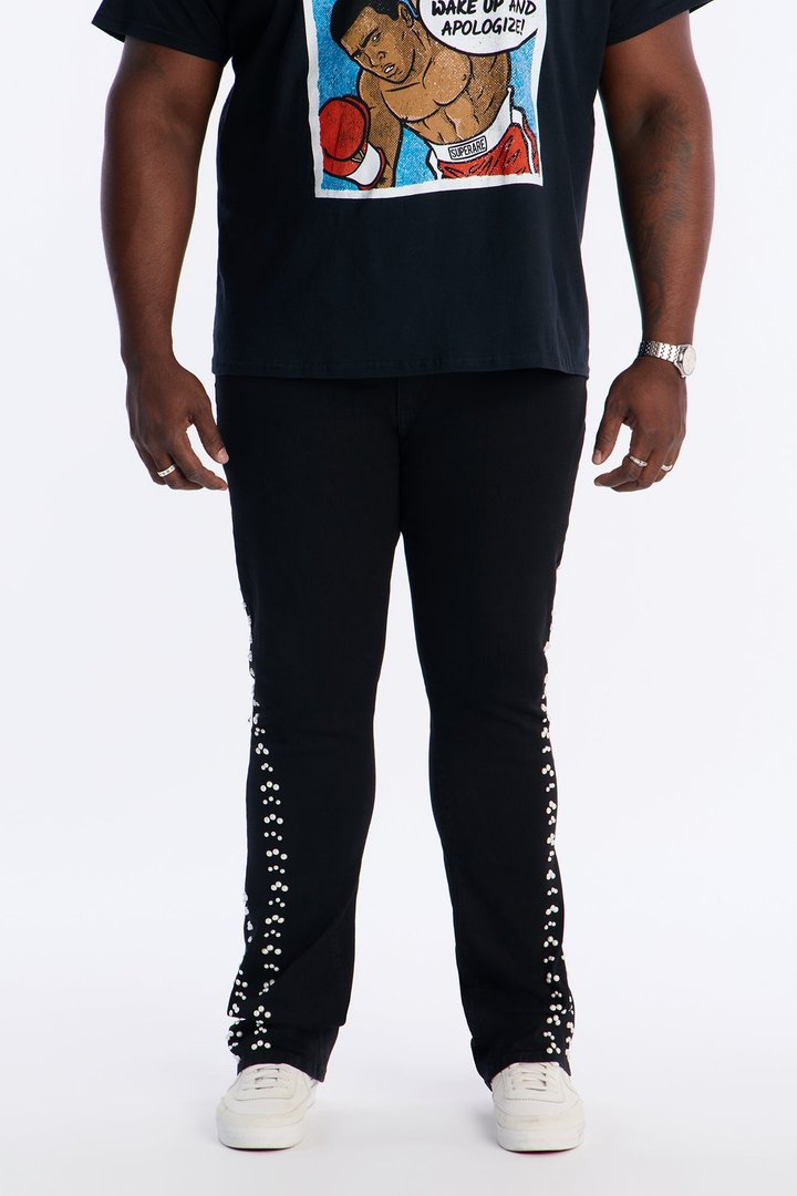 Stacked Skinny Flare Hit Me With Them Pearls Jean - Black