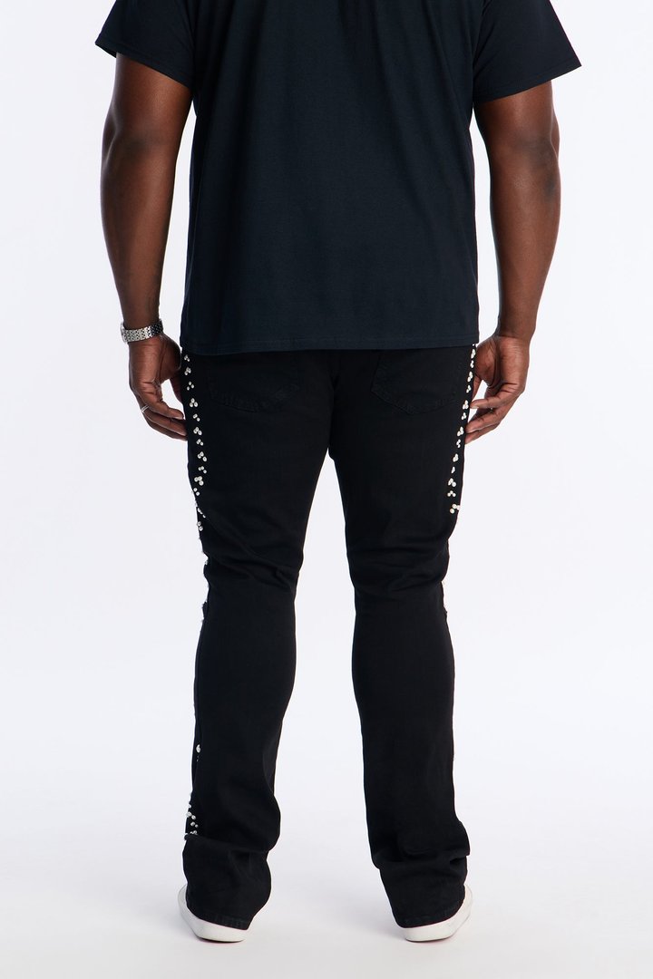 Stacked Skinny Flare Hit Me With Them Pearls Jean - Black