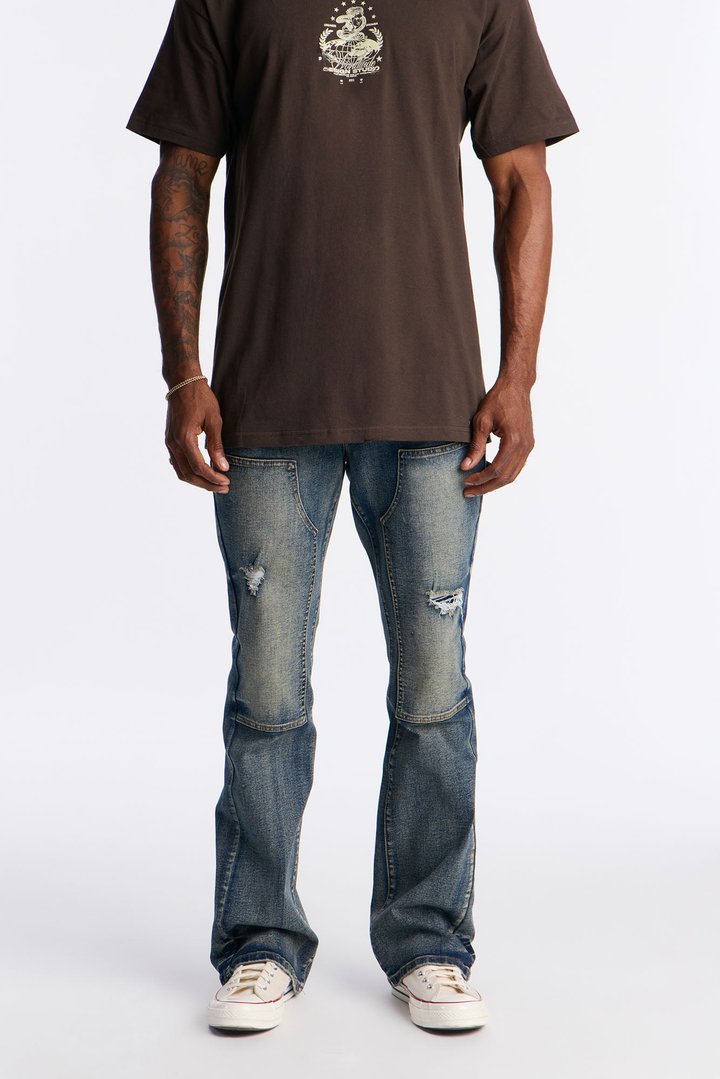 Stacked Skinny Flare Up To Me Carpenter Distressed Jean - Medium Wash