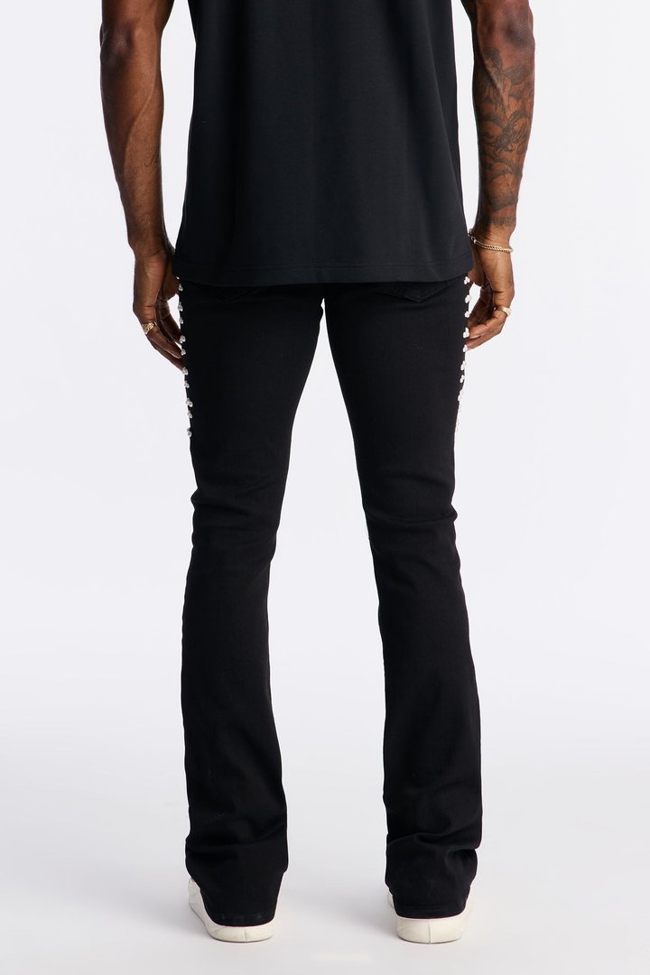 Stacked Skinny Flare Hit Me With Them Pearls Jean - Black