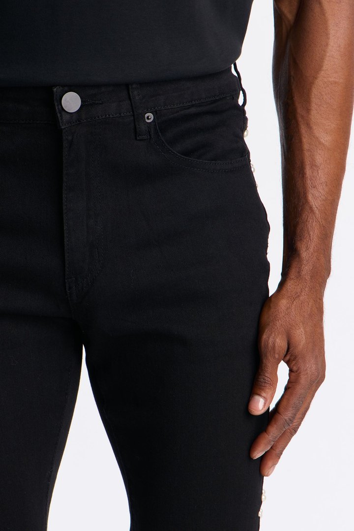 Stacked Skinny Flare Hit Me With Them Pearls Jean - Black