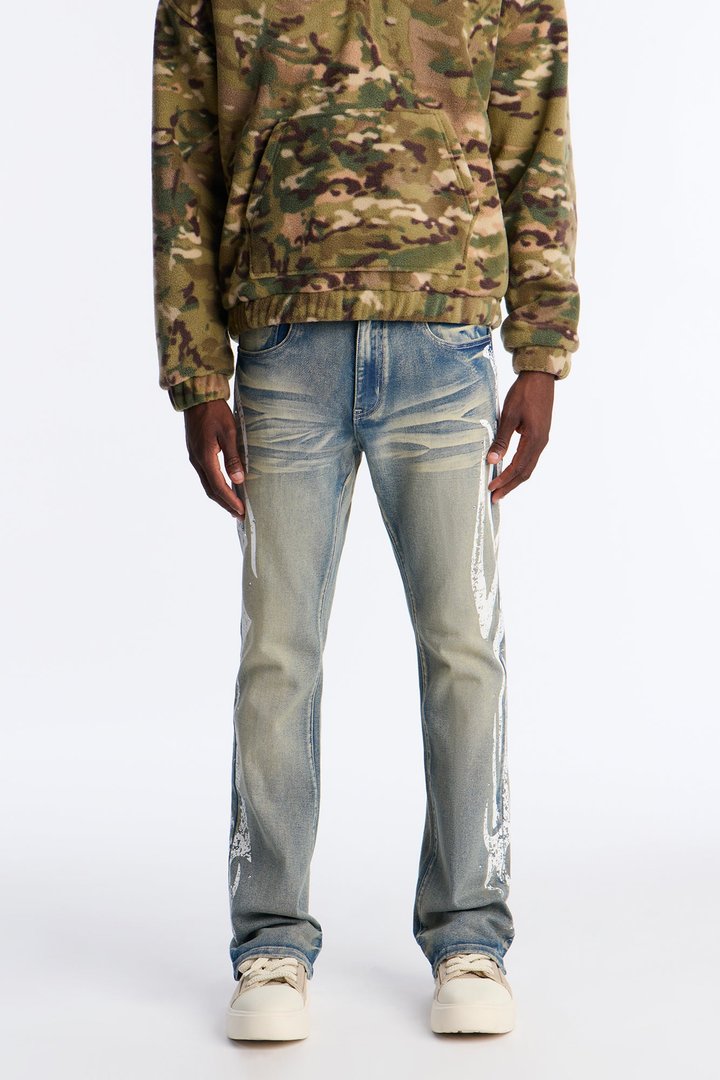 Stacked Skinny Flare Rockstar Life Jewel Jean - Light Wash