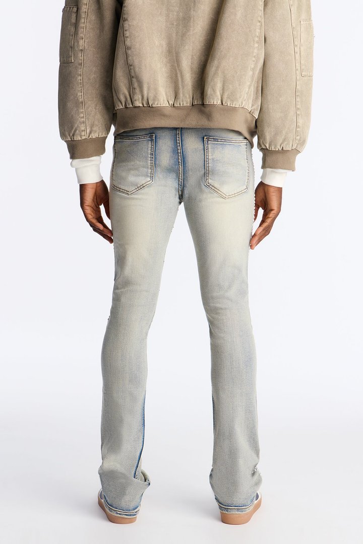 Stacked Skinny Flare Fancy Me Pearls With Jewel Jean - Medium Wash