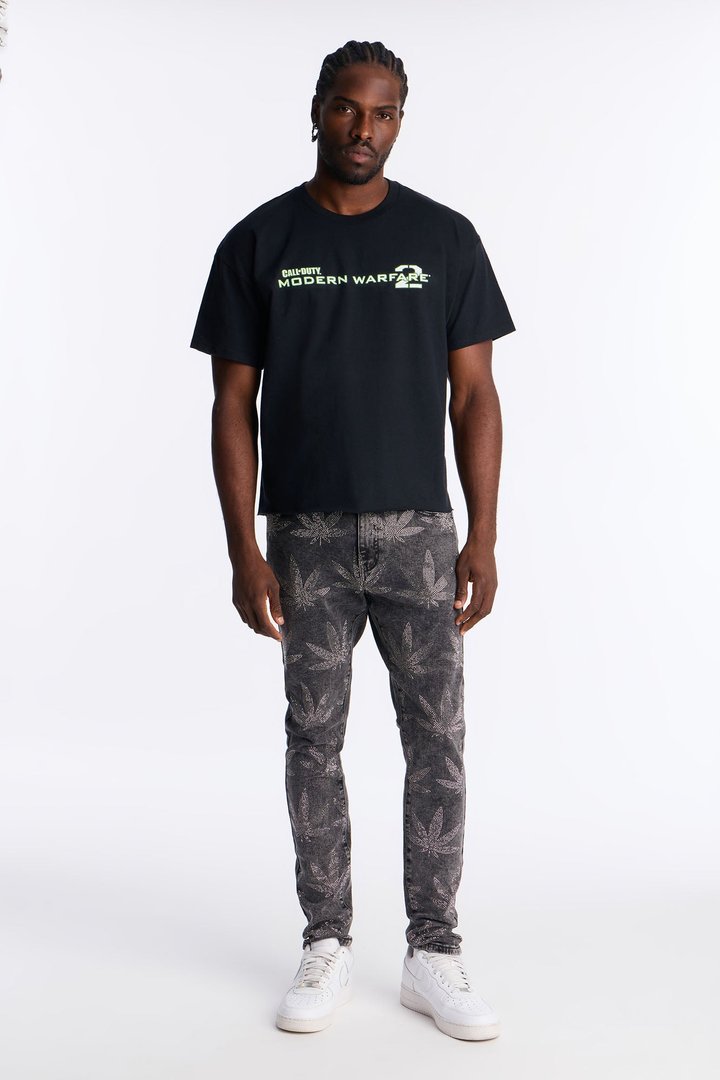 Skinny Blazing Away Rhinestone Jean - Black Wash