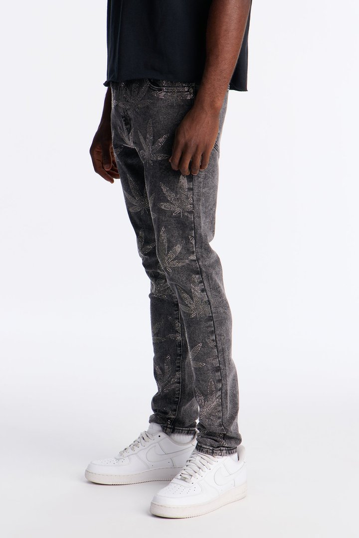 Skinny Blazing Away Rhinestone Jean - Black Wash