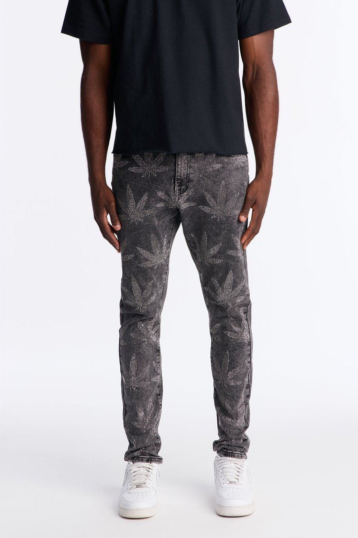 Skinny Blazing Away Rhinestone Jean - Black Wash