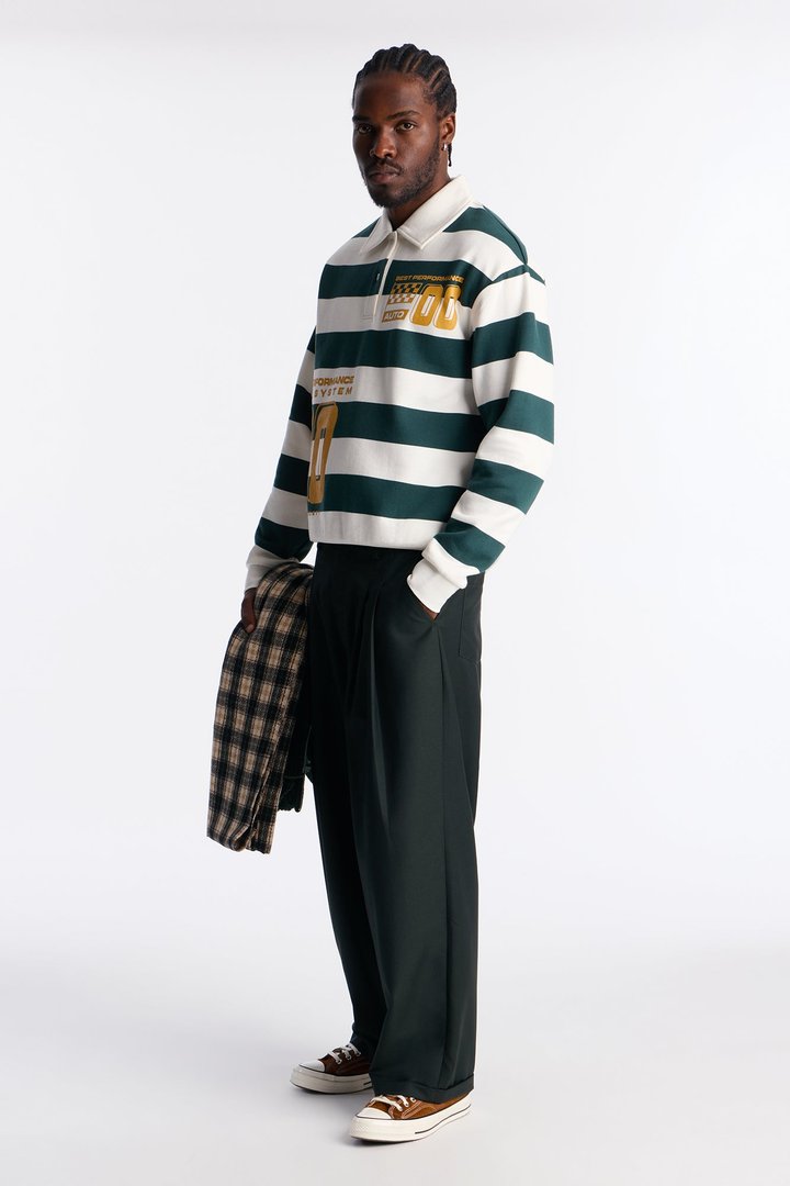 Racing Society Stripe Fleece Polo - Green