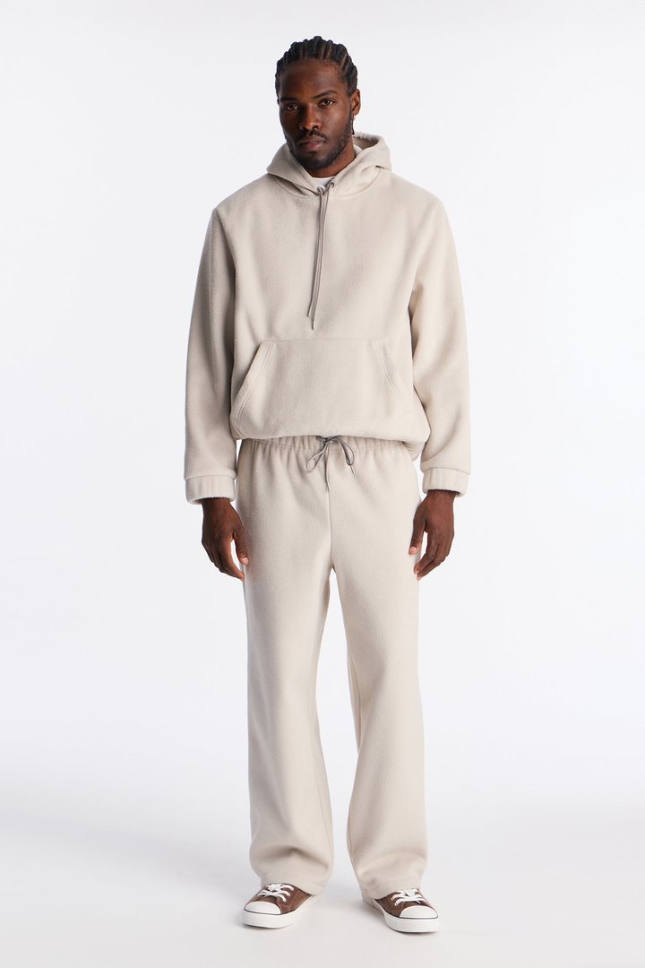Fuzzy Textured Premium Hoodie - Stone