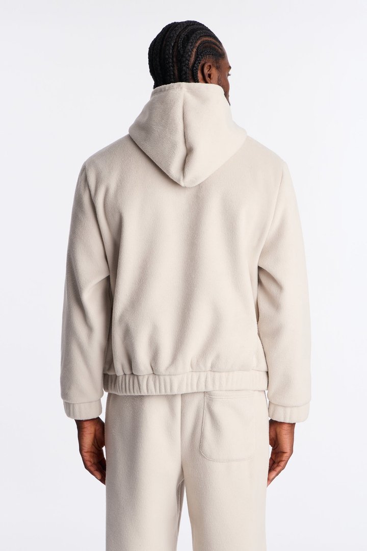 Fuzzy Textured Premium Hoodie - Stone