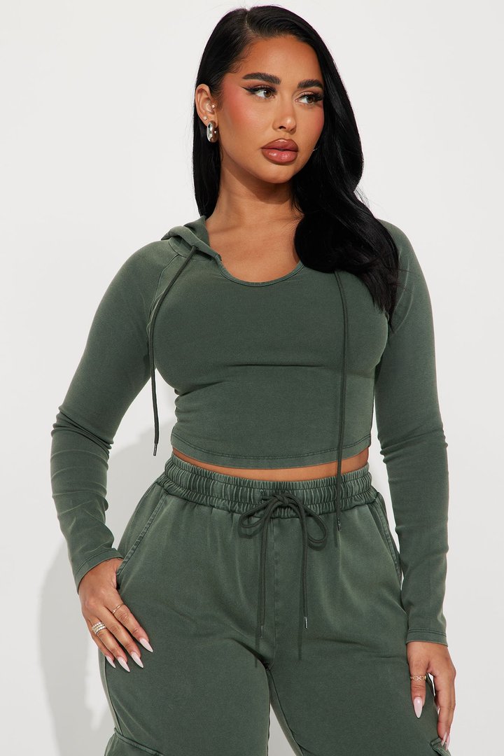 Keep It Casual Washed Pant Set - Olive