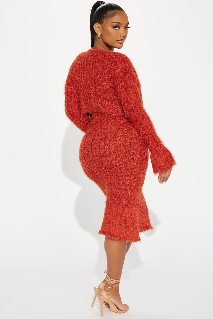 All Fuzzy Sweater Maxi Dress Set - Rust
